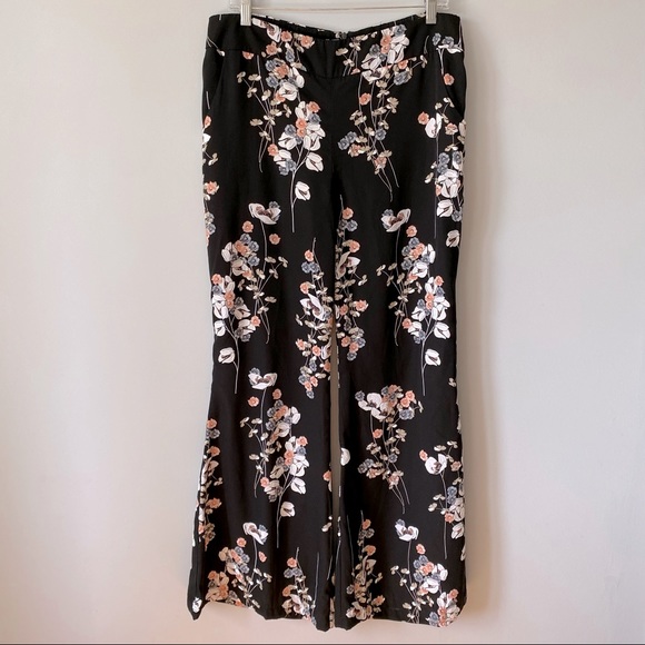Frank Lyman floral black wide leg flare pant size 14 - Picture 4 of 15